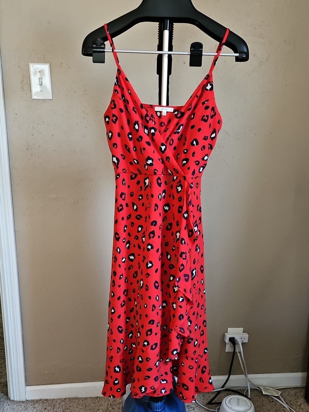 Le Lis Red Leopard-Print Midi Slip Dress
